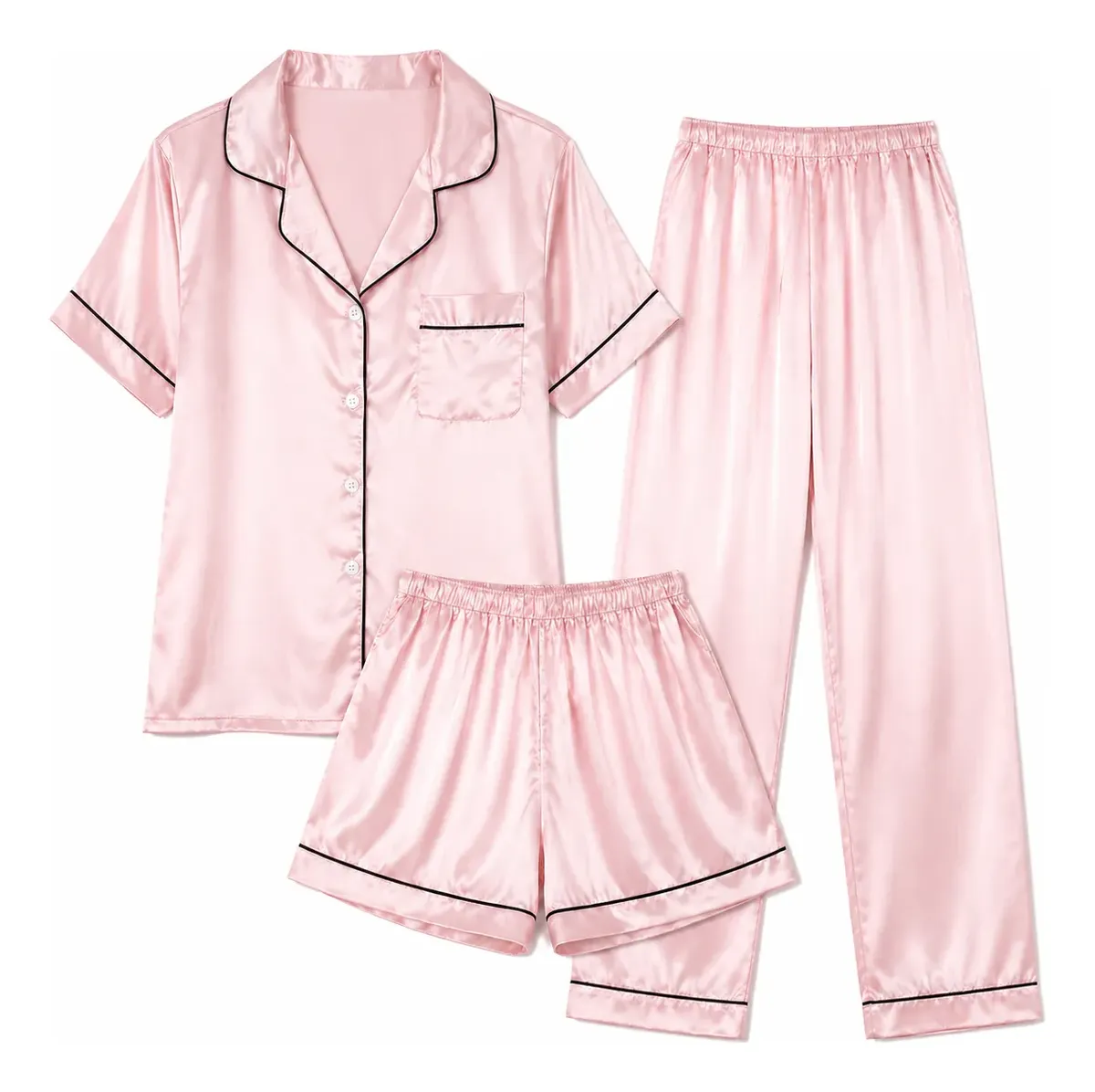 Conjunto de 3pcs Pijama Hielo Seda Elegante Suave Para Dama