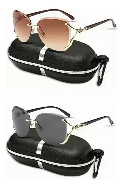 2pcs Lentes De Sol Mujer Moda Marco Metálico Dorado Anteojo