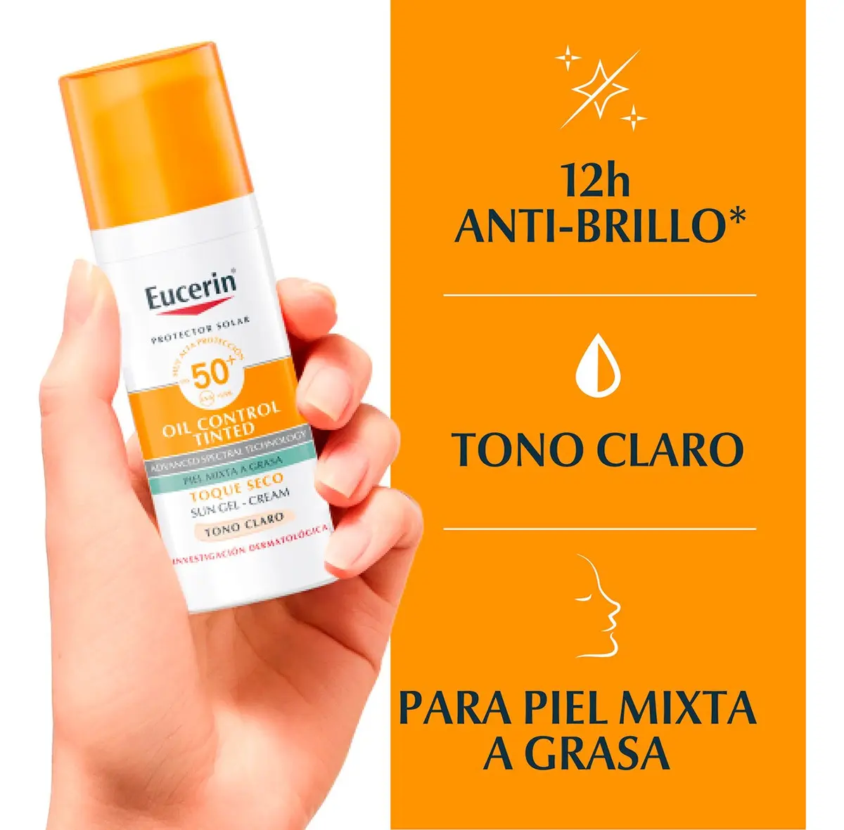 Eucerin Oil Control Protector Solar Facial Con Color Tono Claro FPS50+ para Piel Grasa 50ml