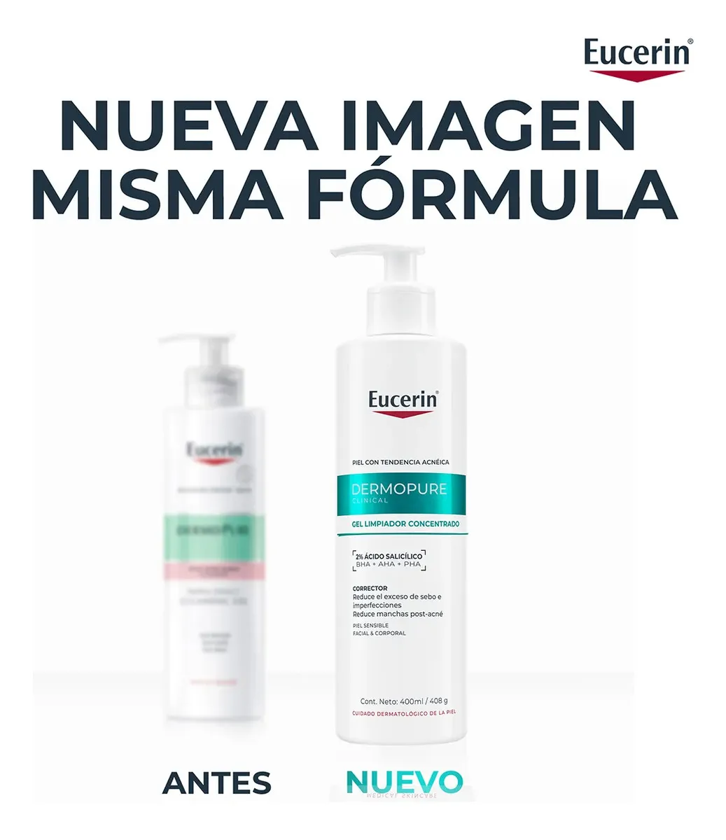 Eucerin Dermopure Gel Limpiador Facial Concentrado Piel Grasa Día/Noche 400ml