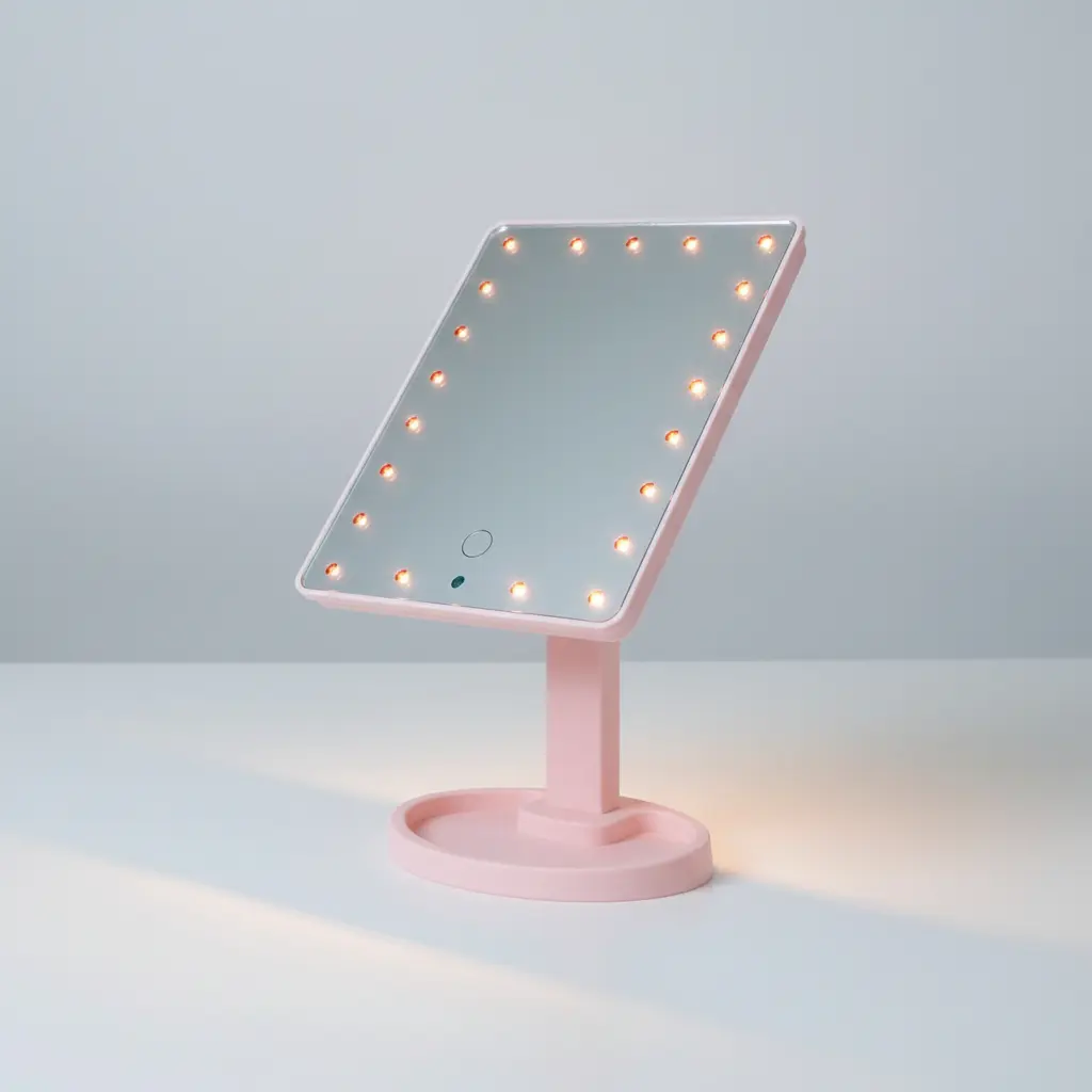 Espejo De Maquillaje Personal Luz Led Portatil Usb 3 Niveles Rosa