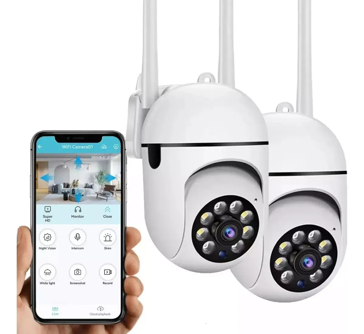2 Piezas Cámara De Seguridad Wifi Hd 1080p Foco 360° Alarma Con Resolución 3mp Visión