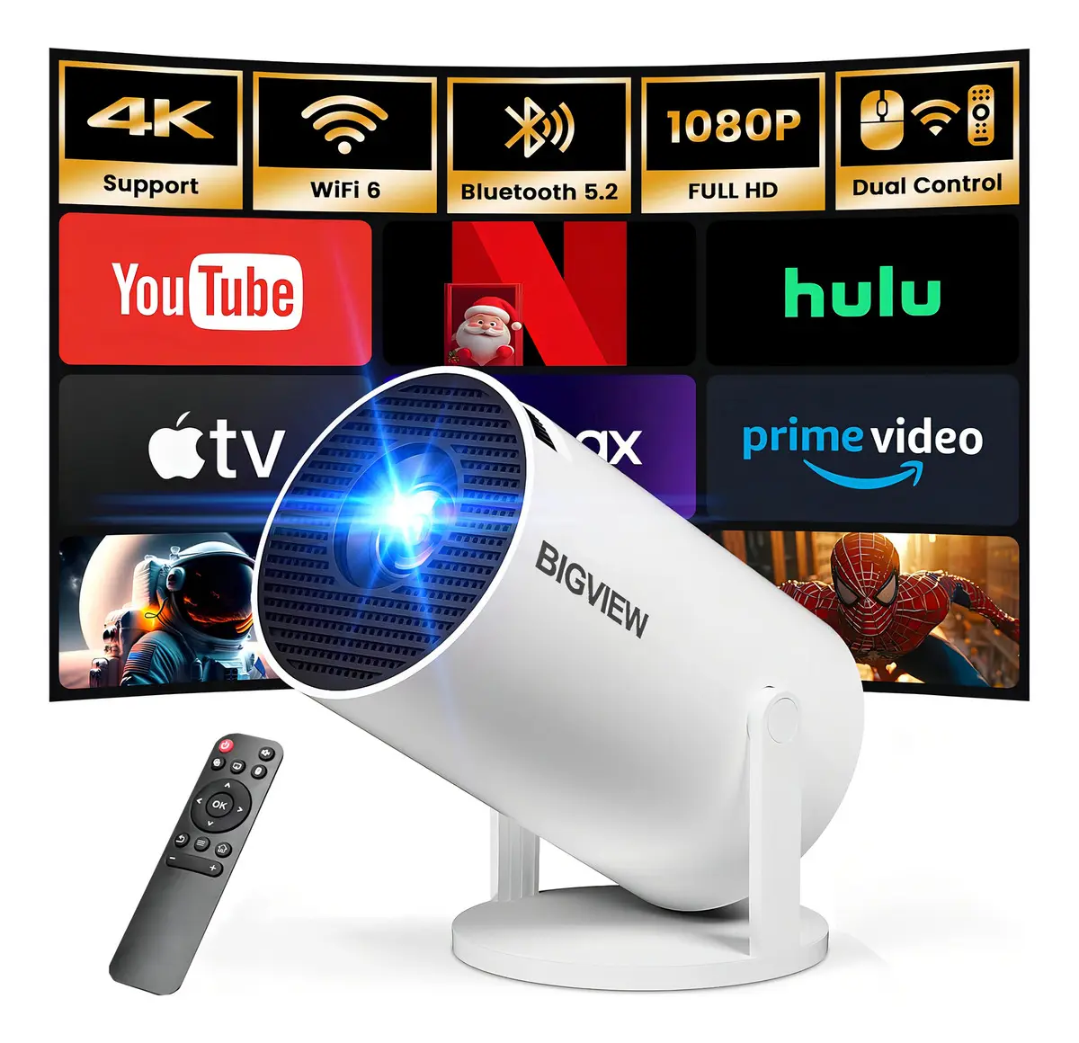 Proyector Profesional 4k 22000 Lúmenes Con Android 14 Wifi6 Smart TV 1080P Full HD Nativo Bigview