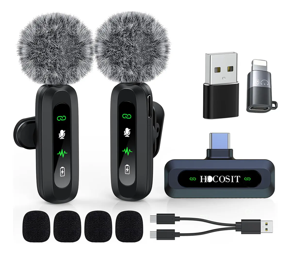 Micrófono Lavalier Inalámbrico HOCOSIT J3 para iPhone y Android con Cancelación de Ruido