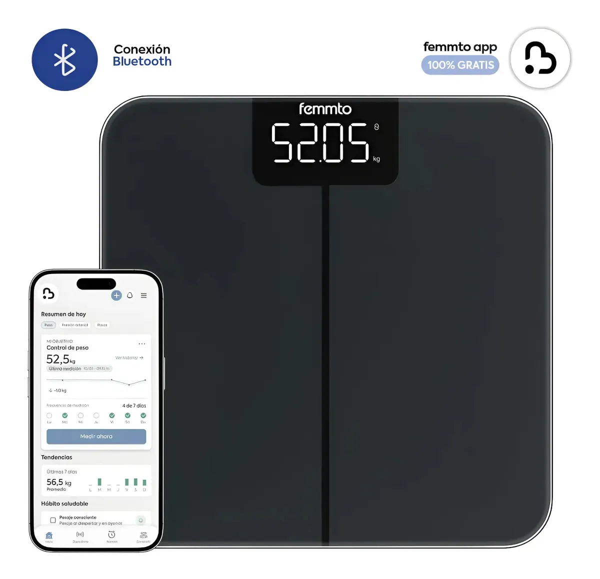 Bascula Digital Personal Femmto Peso Corporal Con Bluetooth