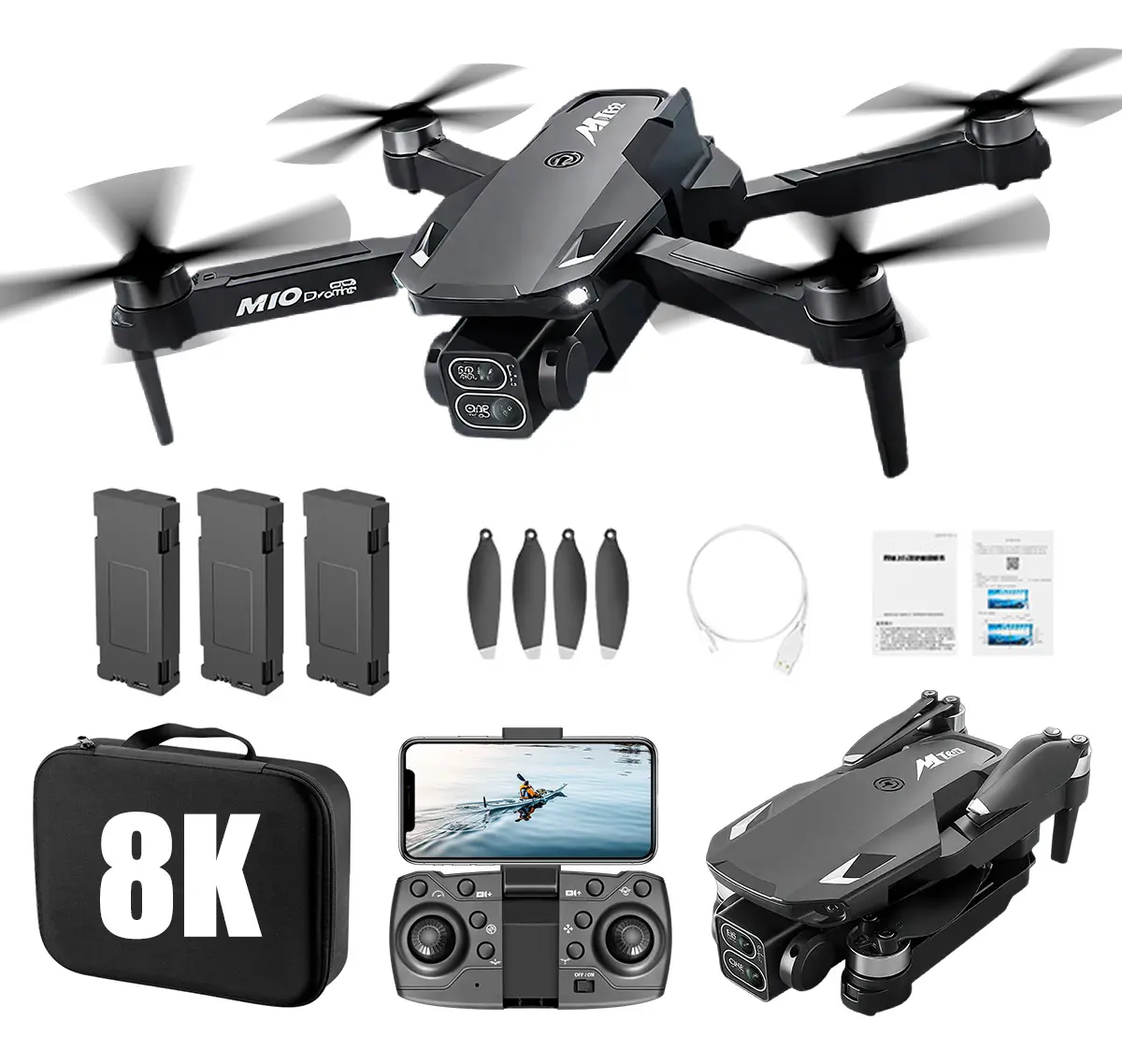 Drone Mini Y10 Ourlife Cámara 8k Con 3 Baterías Color Negro